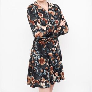 H&M Dark Floral Long Sleeve Midi Dress